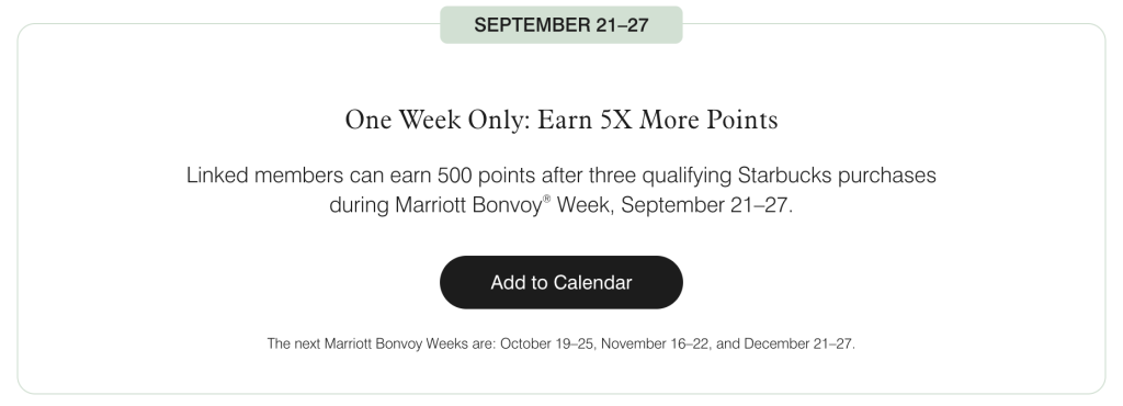 Marriott Bonvoy Week runs September 21–27, 2026