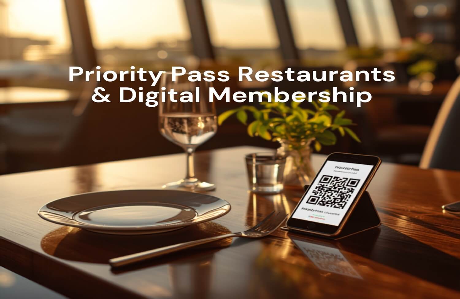 Priority Pass Restaurants and Digital Membership: What's Actually Still Included 6 Elegant airport dining table with a QR code for digital lounge membership — Priority Pass restaurants and digital membership