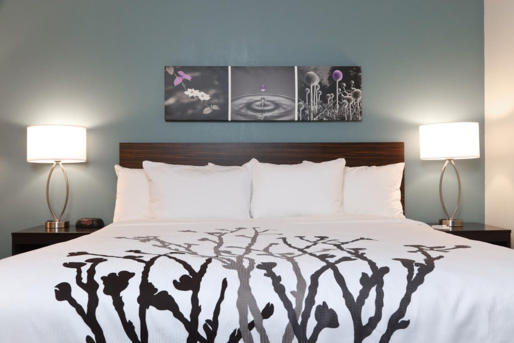 Choice Privileges Transfer Partners: Amex, Capital One & Wells Fargo 3 Sleep Inn guestroom, a Choice Hotels brand where transferred points can be redeemed