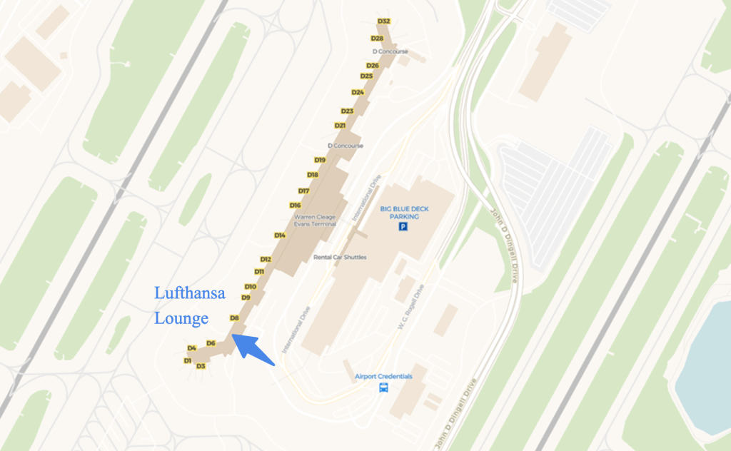 Lufthansa Lounge at Detroit: Who Gets In With Star Alliance Status? 4 Screenshot of the airport map showing the location of the Lufthansa Lounge at Detroit (DTW)