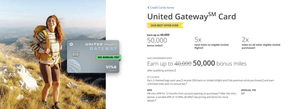 United Gateway Card (With No Annual Fee) Review 2 Welcome Bonus