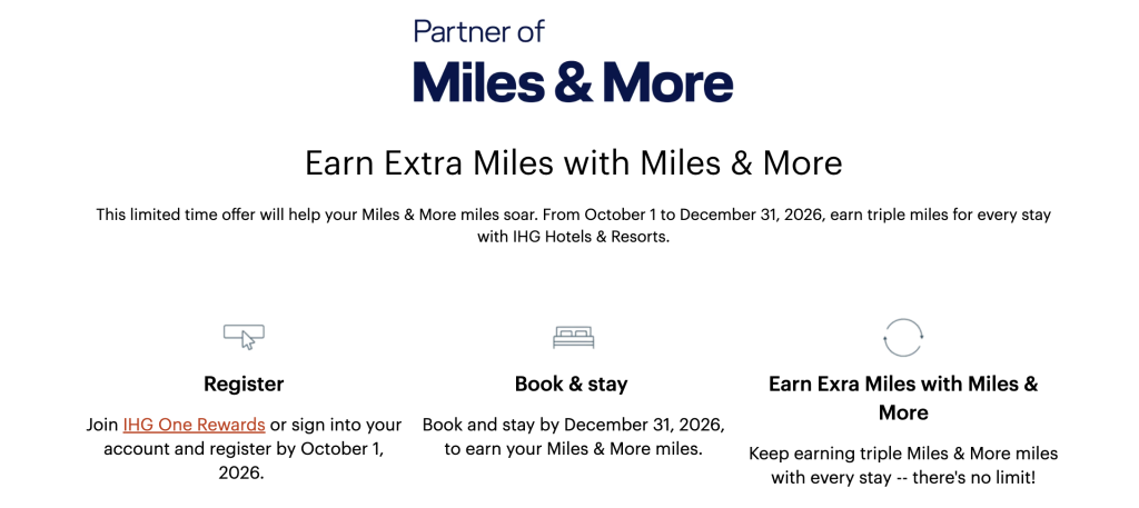 Earn 3X Lufthansa Miles & More Miles on IHG Stays (Oct 1–Dec 31, 2026) 4 Earn 3X Lufthansa Miles & More Miles on IHG Stays